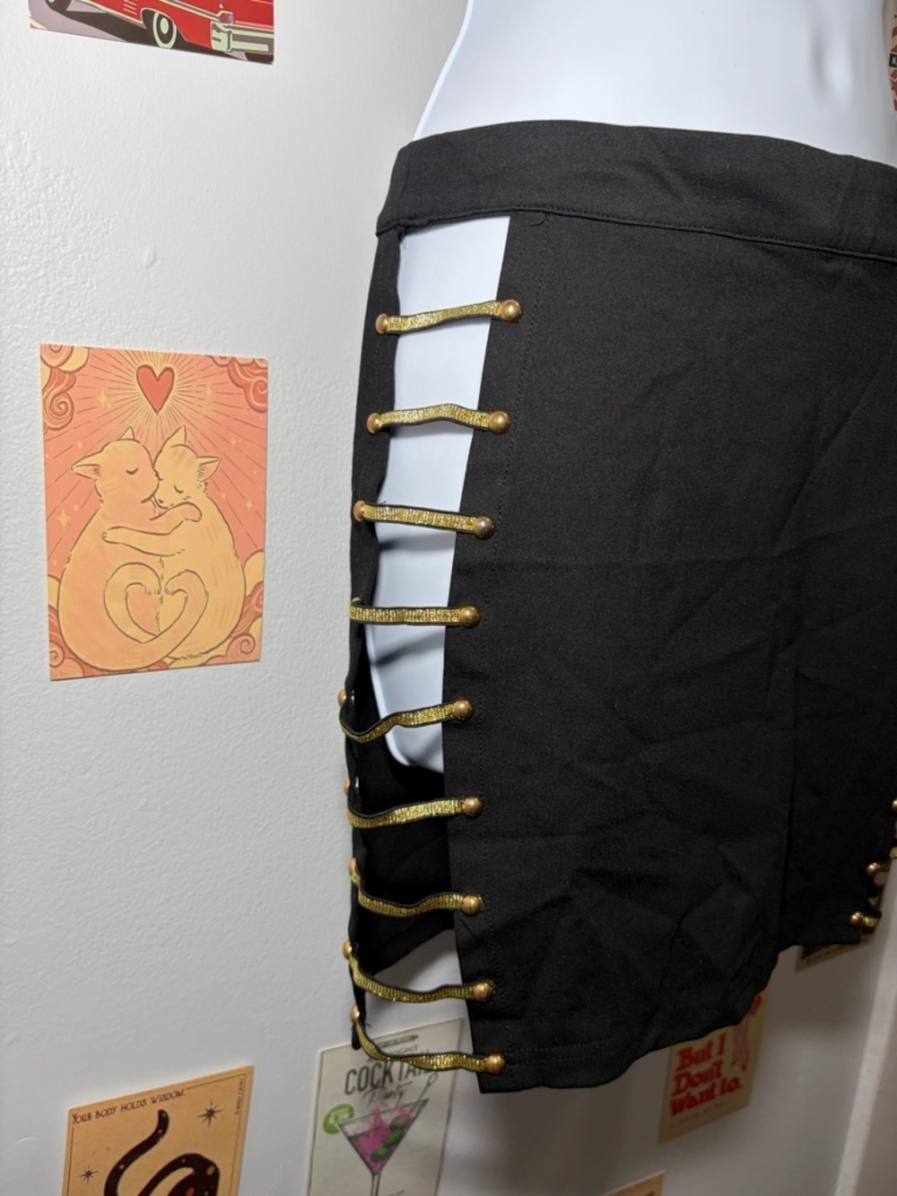 AKIRA Black Mini Skirt with Gold Side Lace-Up - Picture 4 of 5